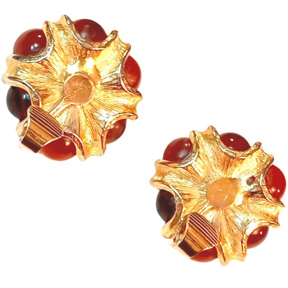 Vintage Faux Tigers Eye Faux Coral Gold Tone ClipOn Earrings and Necklace - Picture 4 of 10